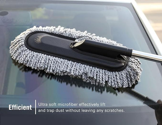 SnapClean Premium Microfiber Car Duster - Lint-Free & Scratch-Free Car Cleaner Brush with Long Handle