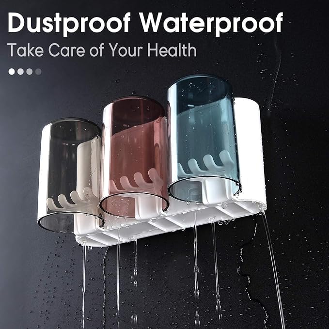 Wall Mounted Toothbrush Holder with Mouthwash Cups & Storage Organizer