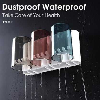 Wall Mounted Toothbrush Holder with Mouthwash Cups & Storage Organizer