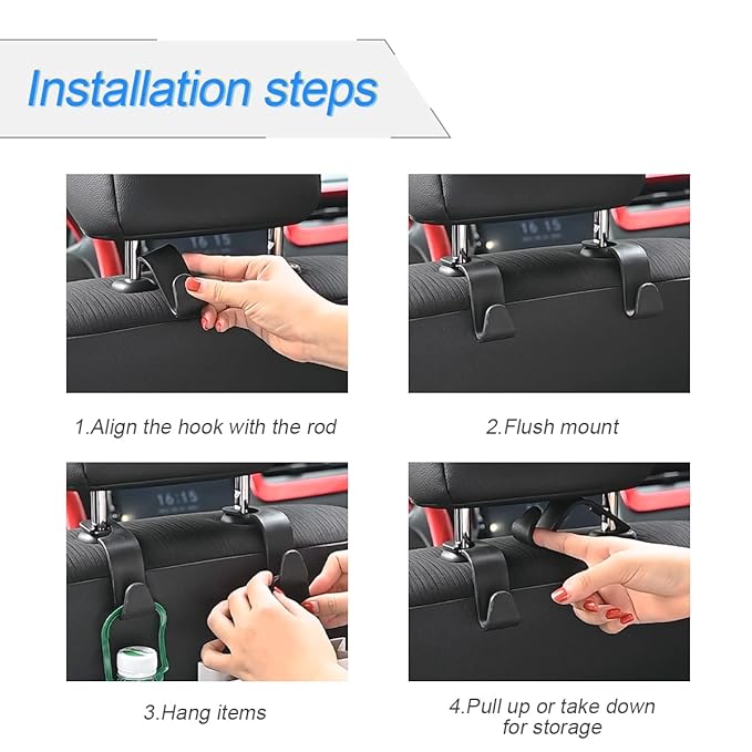 Premium Car Headrest Hook Organizer – Universal Backseat Hanger for Bags & Accessories (Set of 4)