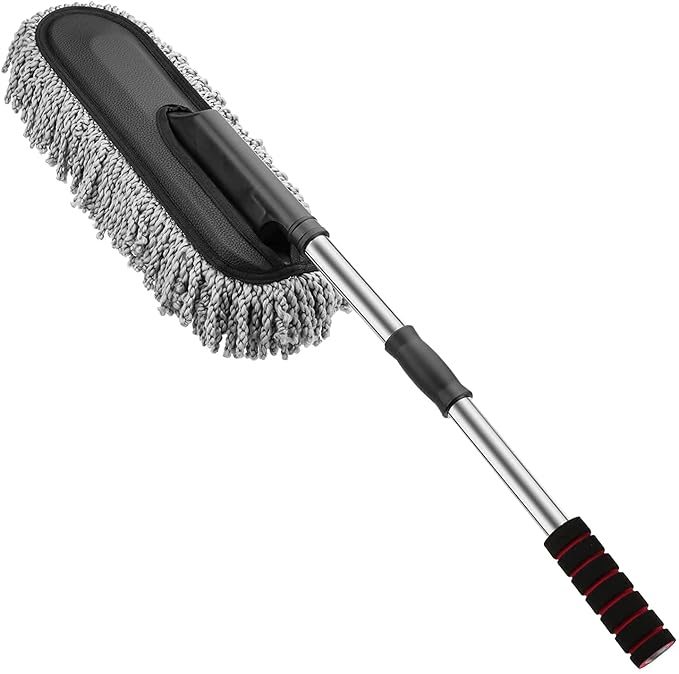 SnapClean Premium Microfiber Car Duster - Lint-Free & Scratch-Free Car Cleaner Brush with Long Handle