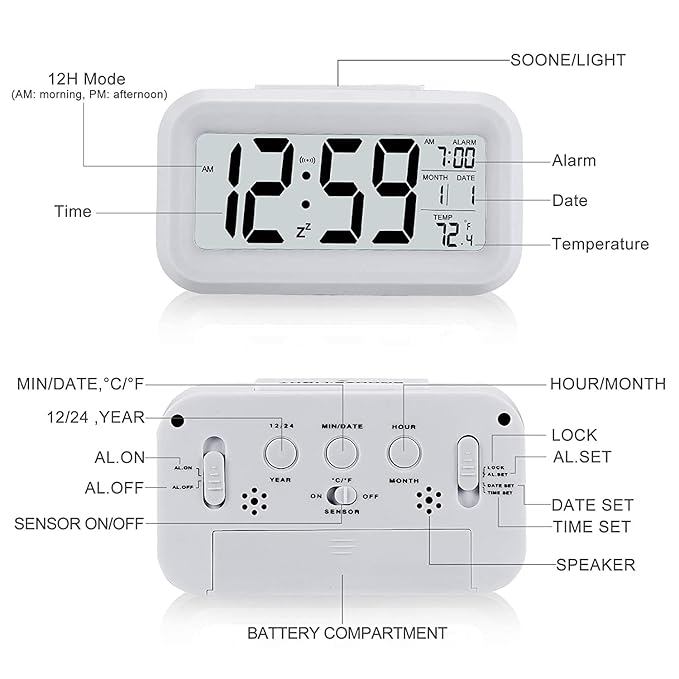 Smart LCD Alarm Clock with Temperature