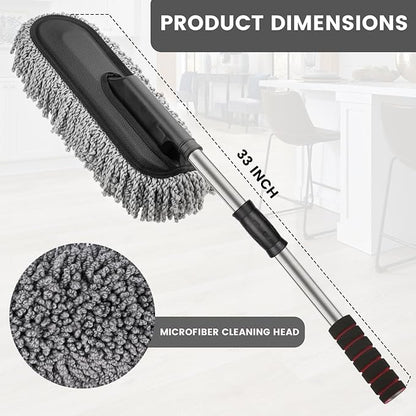 SnapClean Premium Microfiber Car Duster - Lint-Free & Scratch-Free Car Cleaner Brush with Long Handle