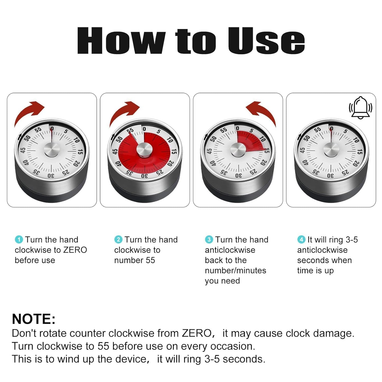 Magnetic Mechanical Cooking Timer with Loud Alarm