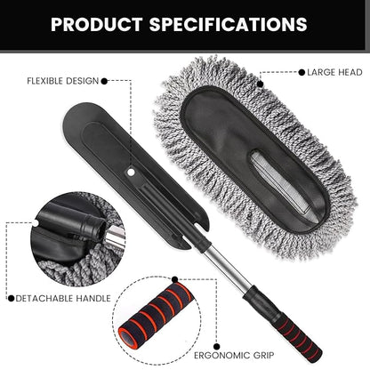 SnapClean Premium Microfiber Car Duster - Lint-Free & Scratch-Free Car Cleaner Brush with Long Handle