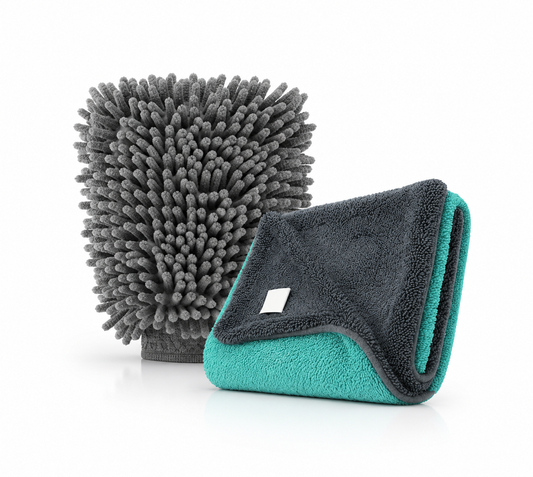 SNAP CLEAN Premium Microfiber Wash & Dry Kit | 1200 GSM Drying Towel + Microfiber Wash Mitt | Scratch-Free Car Cleaning