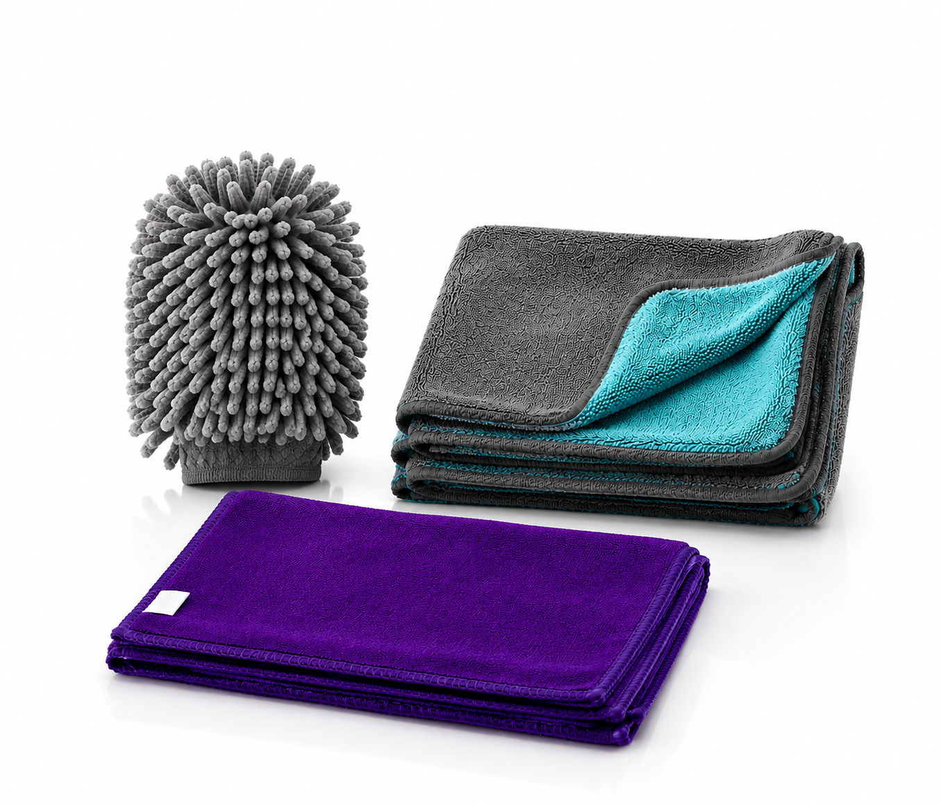 SNAP CLEAN Premium 3-Piece Microfiber Car Care Kit | 1200 GSM Drying Towel (60 × 40 cm) + 400 GSM Weft Microfiber Cloth (60 × 40 cm) + Microfiber Wash Mitt