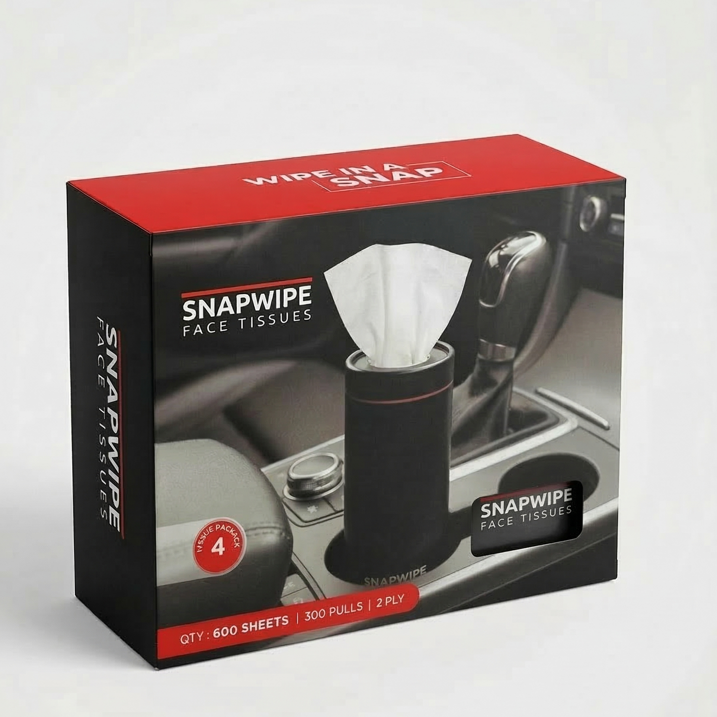 Snapwipe Midnight Edition – Car Tissue Kit (4 Refills Included)