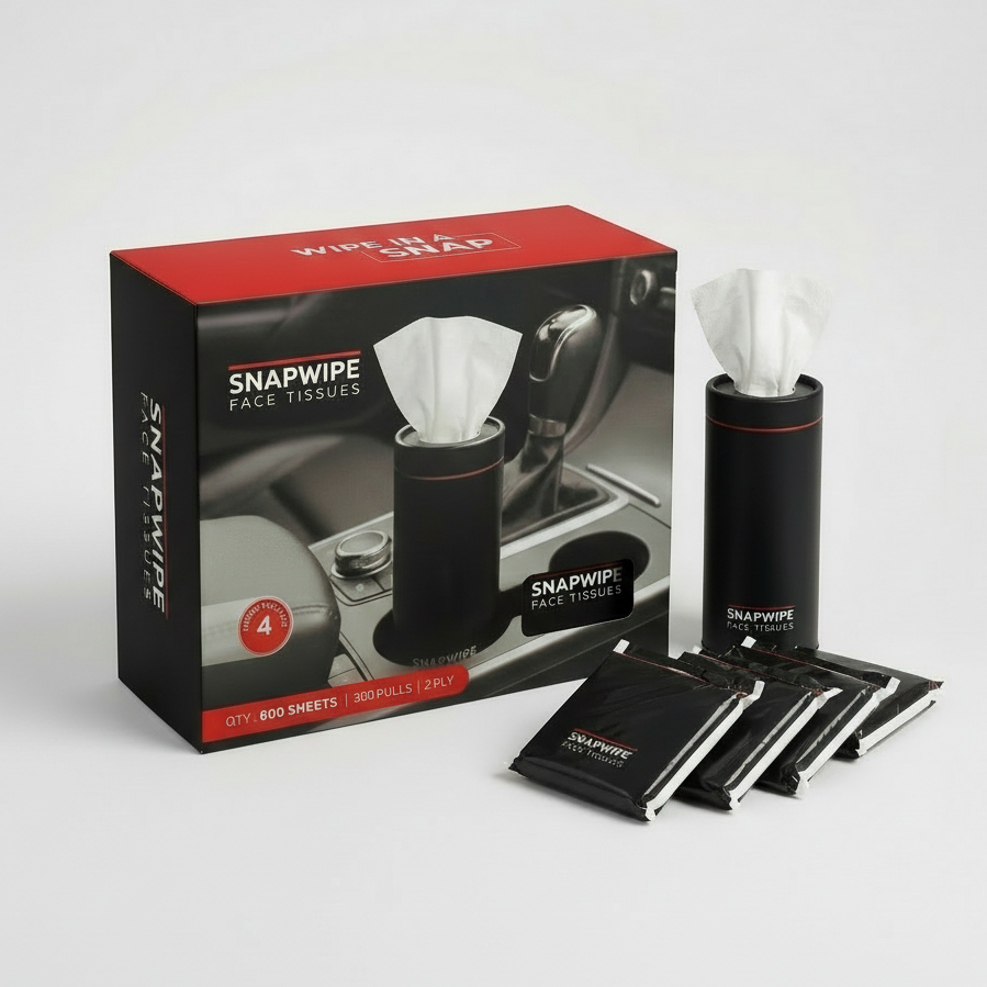 Snapwipe Midnight Edition – Car Tissue Kit (4 Refills Included)